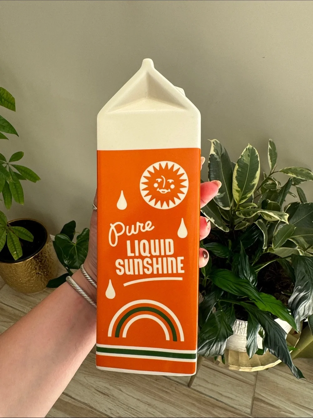 ban.do Orange Juice Carton Ceramic Vase Retro Kitsch Fruit Kitchen Decor